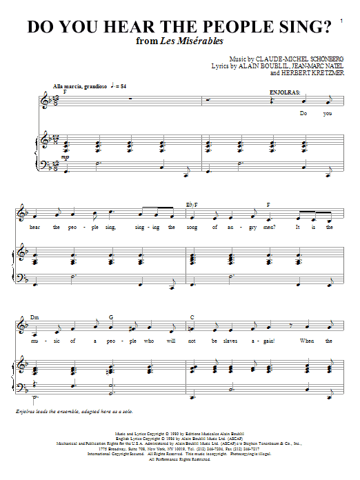 Boublil and Schonberg Do You Hear The People Sing? Sheet Music Notes & Chords for Piano, Vocal & Guitar (Right-Hand Melody) - Download or Print PDF