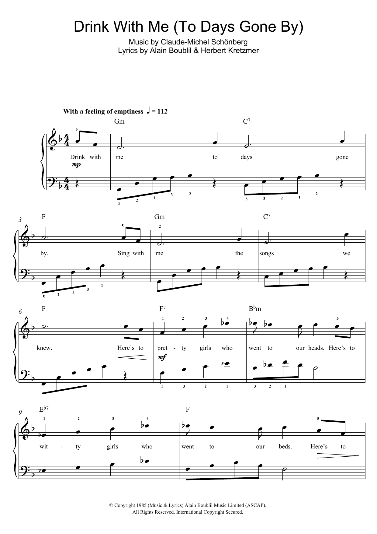 Boublil and Schonberg Drink With Me (To Days Gone By) (from Les Miserables) Sheet Music Notes & Chords for Flute and Piano - Download or Print PDF