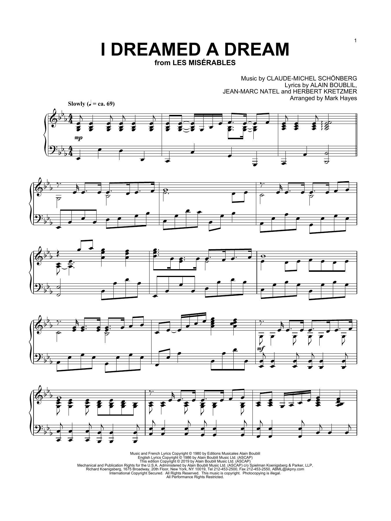 Boublil and Schonberg I Dreamed A Dream (from Les Miserables) (arr. Mark Hayes) Sheet Music Notes & Chords for Piano Solo - Download or Print PDF