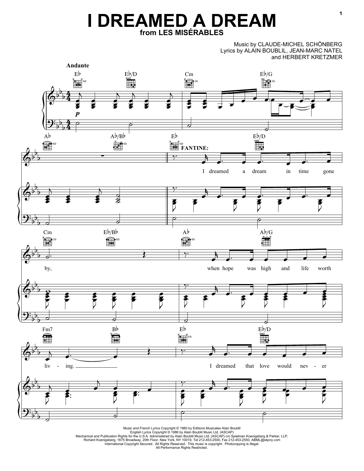 Boublil and Schonberg I Dreamed A Dream (from Les Miserables) Sheet Music Notes & Chords for Flute and Piano - Download or Print PDF