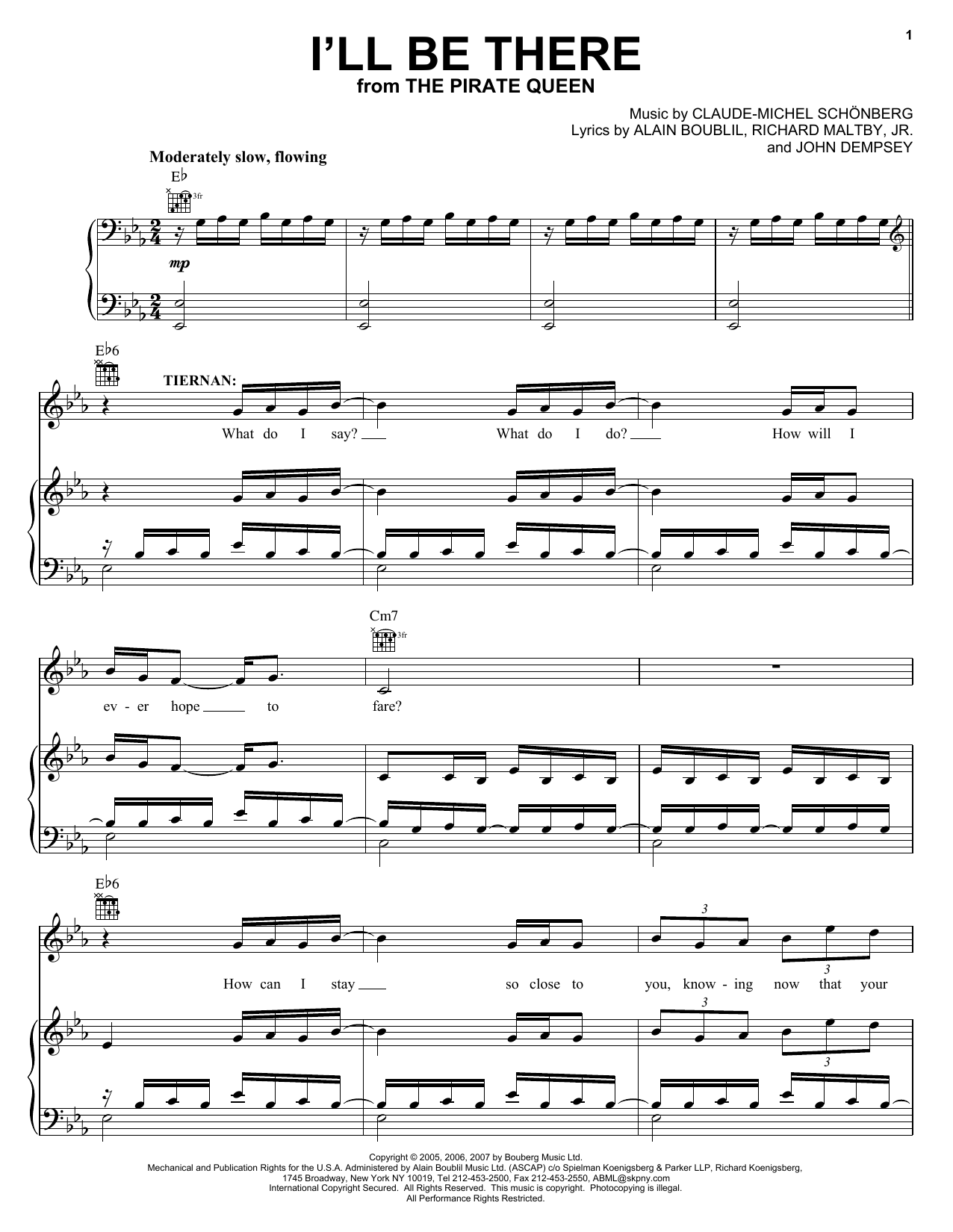 Boublil and Schonberg I'll Be There (from The Pirate Queen) Sheet Music Notes & Chords for Piano, Vocal & Guitar (Right-Hand Melody) - Download or Print PDF