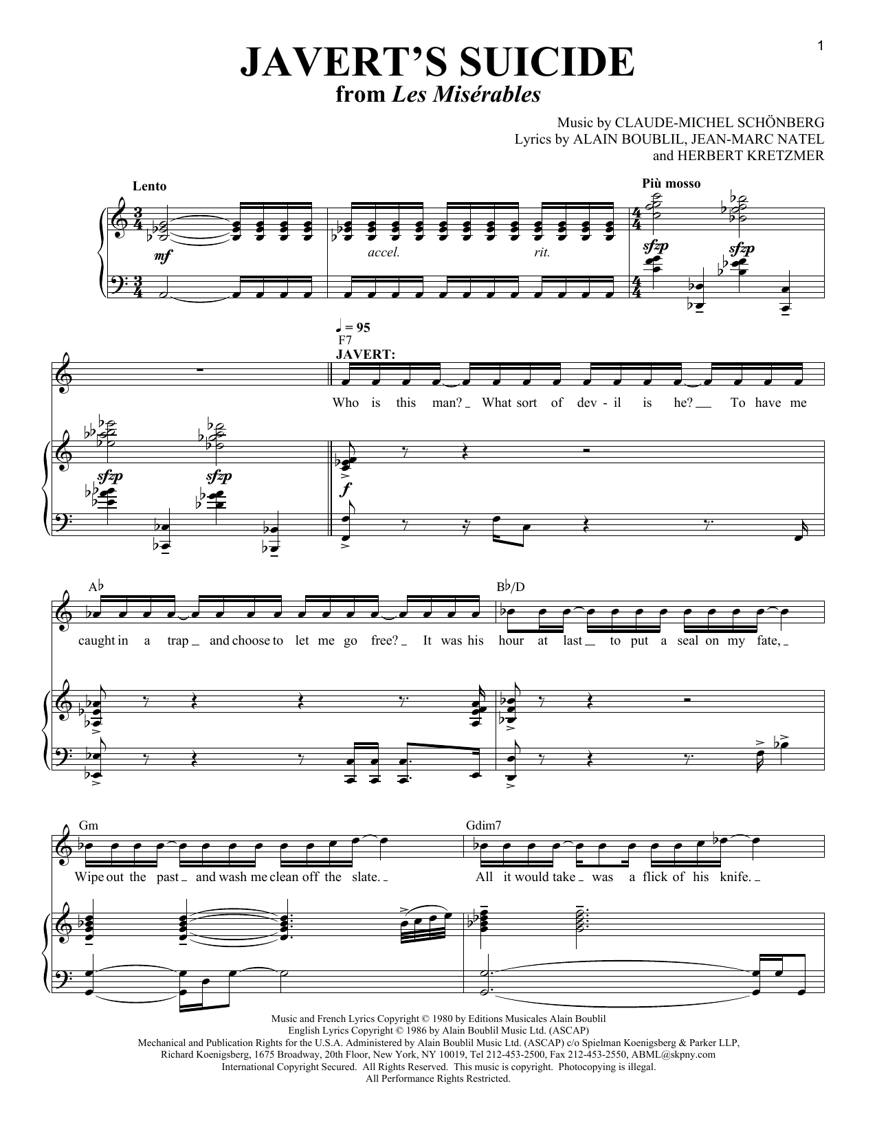 Boublil and Schonberg Javert's Suicide Sheet Music Notes & Chords for Piano, Vocal & Guitar (Right-Hand Melody) - Download or Print PDF
