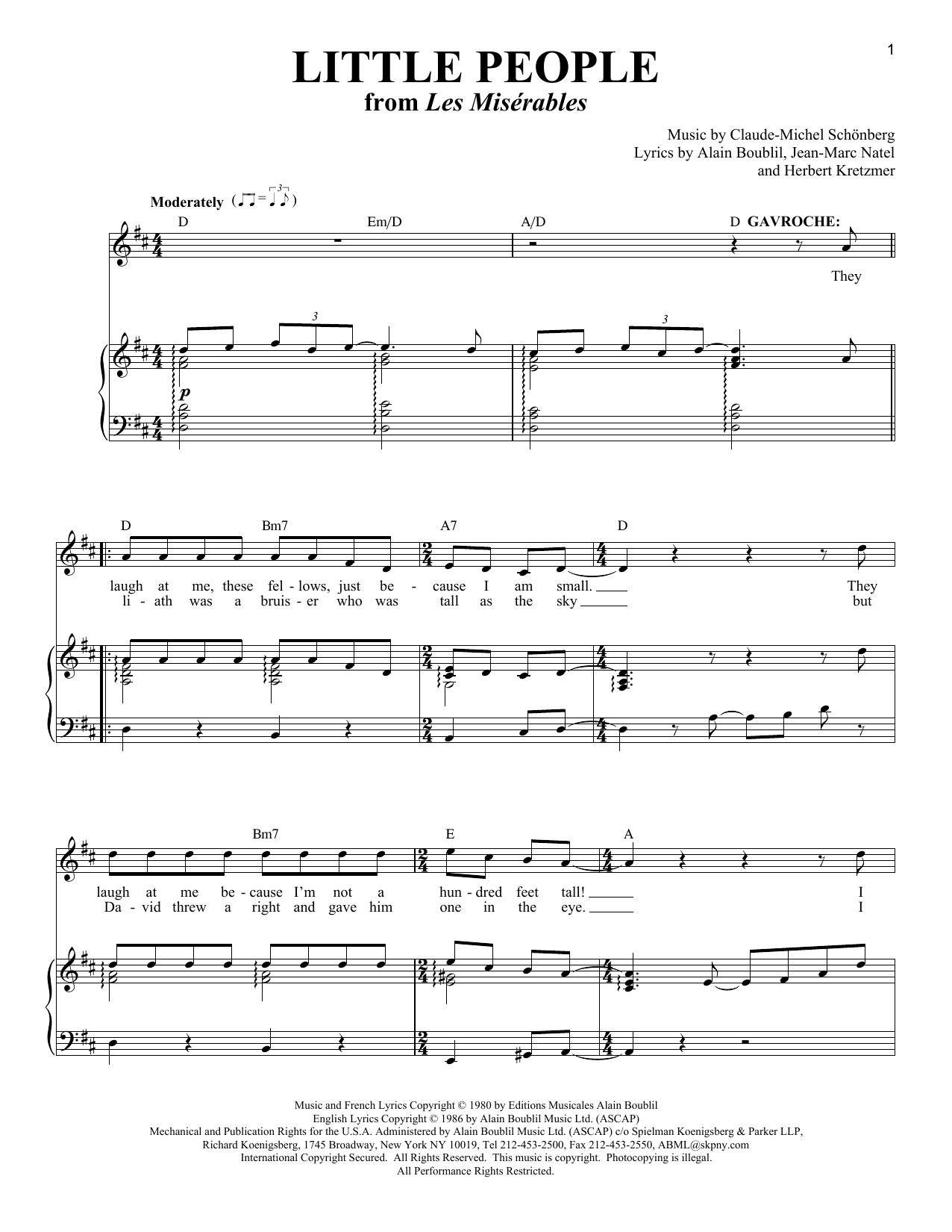 Boublil and Schonberg Little People Sheet Music Notes & Chords for Piano & Vocal - Download or Print PDF