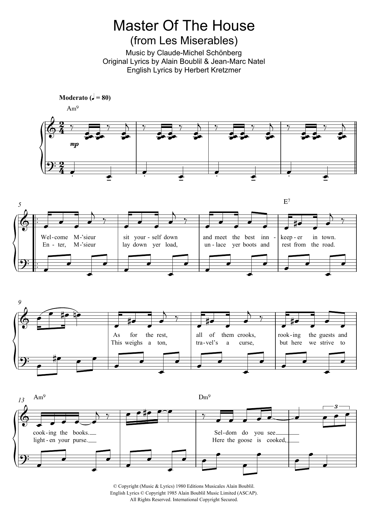 Boublil and Schonberg Master Of The House (from Les Miserables) Sheet Music Notes & Chords for Beginner Piano - Download or Print PDF