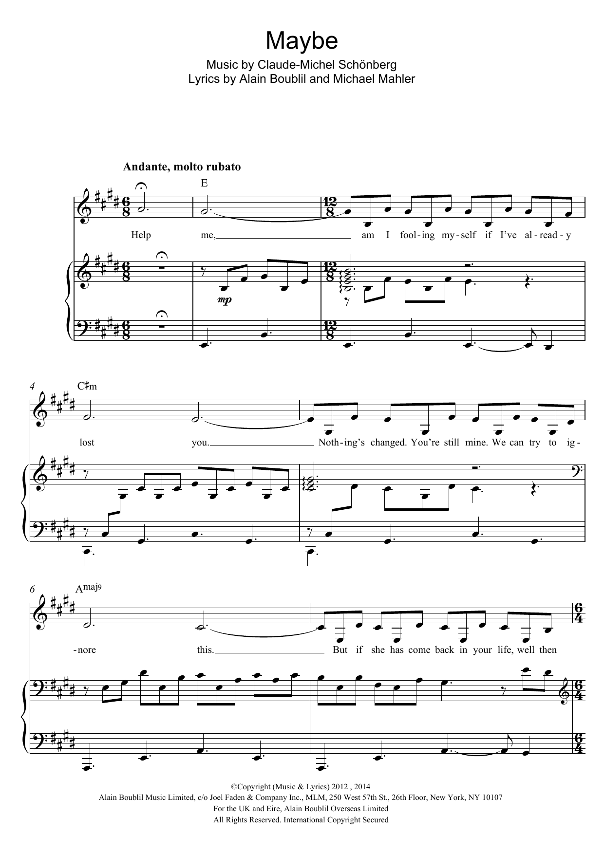 Boublil and Schonberg Maybe (from Miss Saigon) Sheet Music Notes & Chords for Piano & Vocal - Download or Print PDF