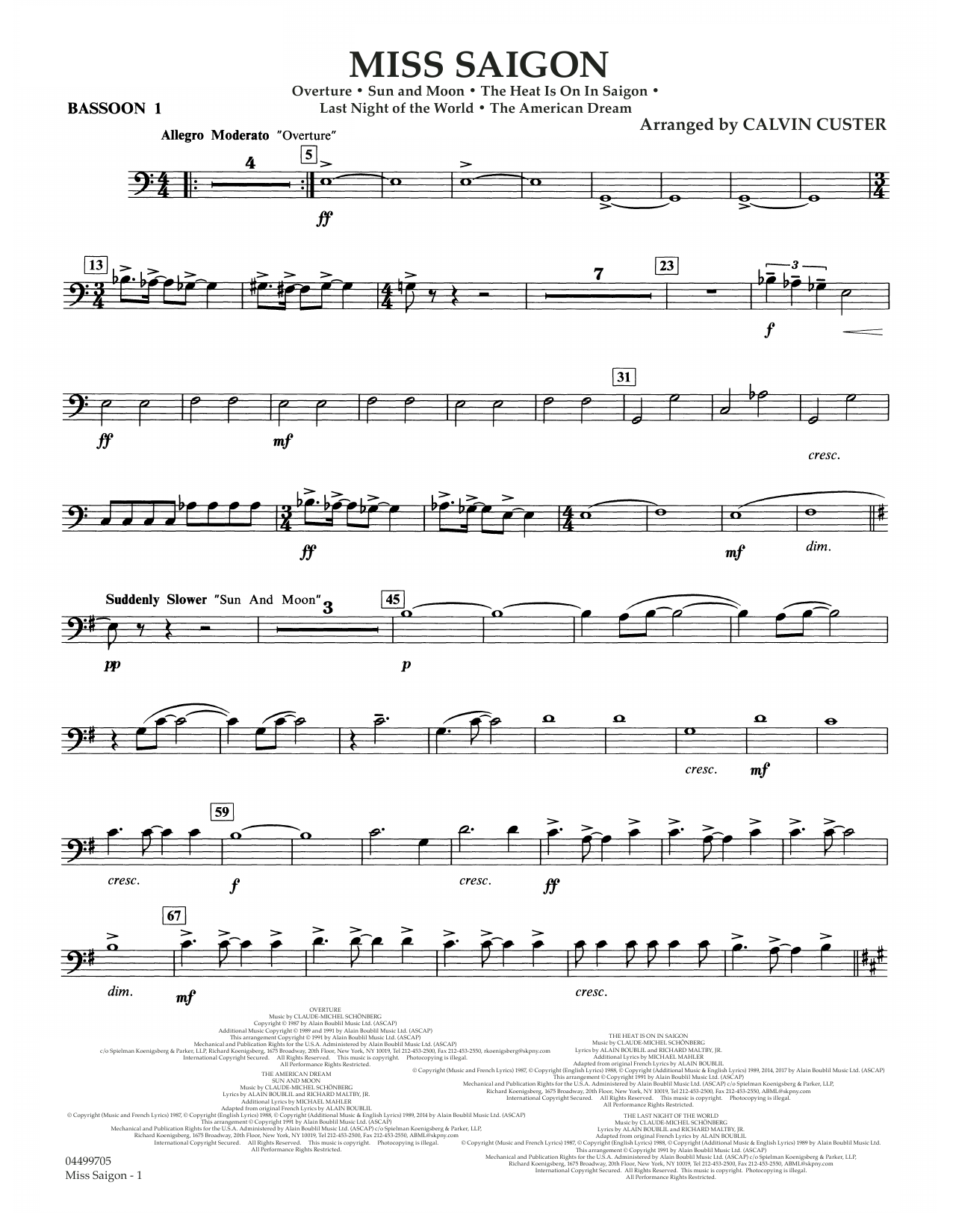 Boublil and Schonberg Miss Saigon (arr. Calvin Custer) - Bassoon 1 Sheet Music Notes & Chords for Full Orchestra - Download or Print PDF