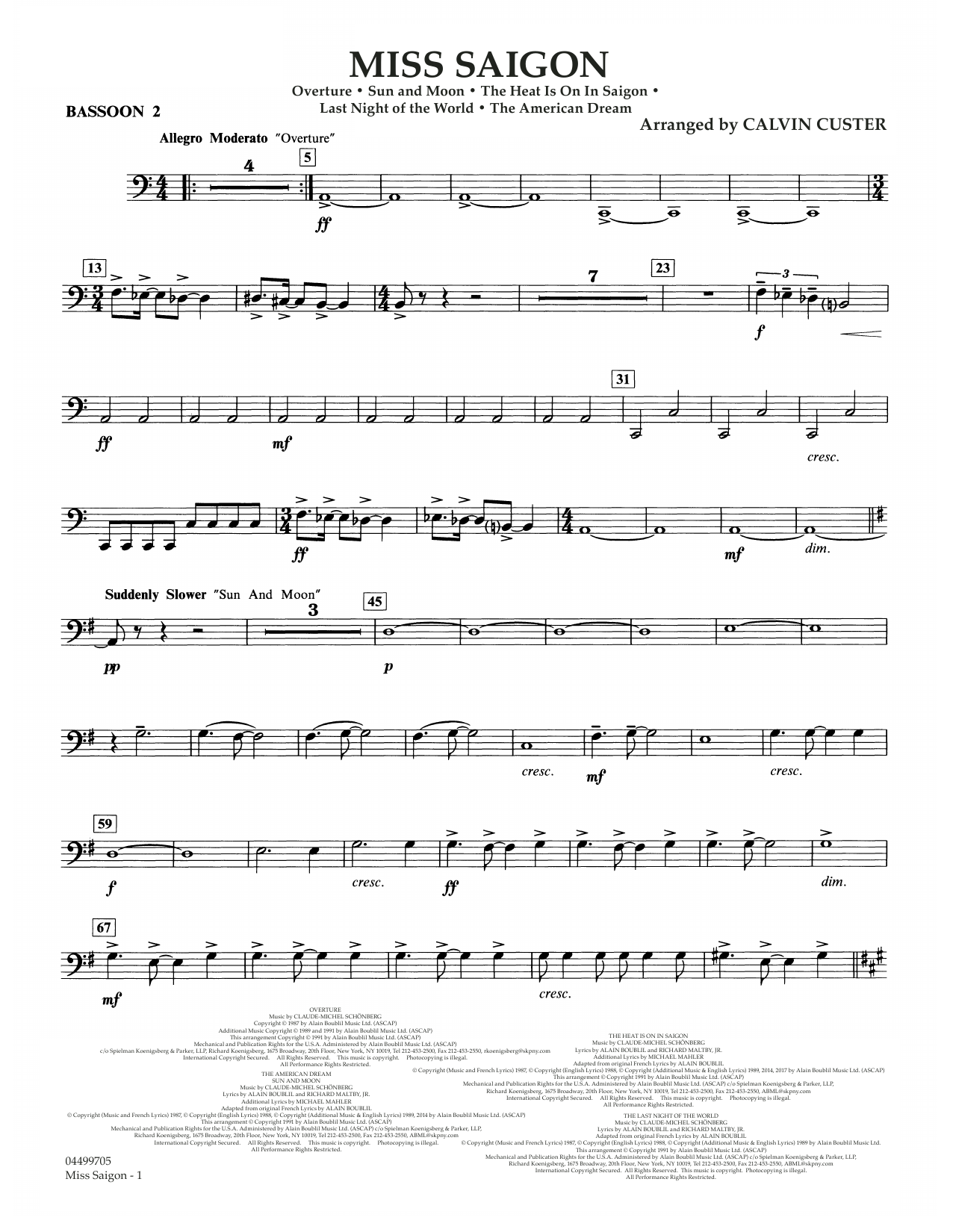 Boublil and Schonberg Miss Saigon (arr. Calvin Custer) - Bassoon 2 Sheet Music Notes & Chords for Full Orchestra - Download or Print PDF