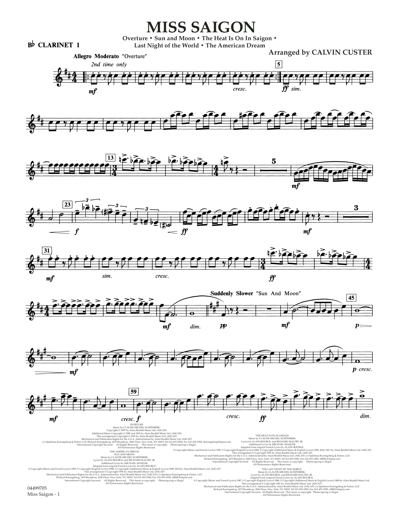 Boublil and Schonberg Miss Saigon (arr. Calvin Custer) - Bb Clarinet 1 Sheet Music Notes & Chords for Full Orchestra - Download or Print PDF
