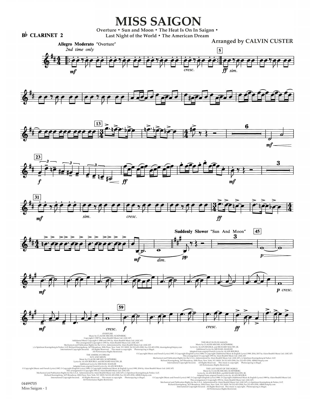 Boublil and Schonberg Miss Saigon (arr. Calvin Custer) - Bb Clarinet 2 Sheet Music Notes & Chords for Full Orchestra - Download or Print PDF