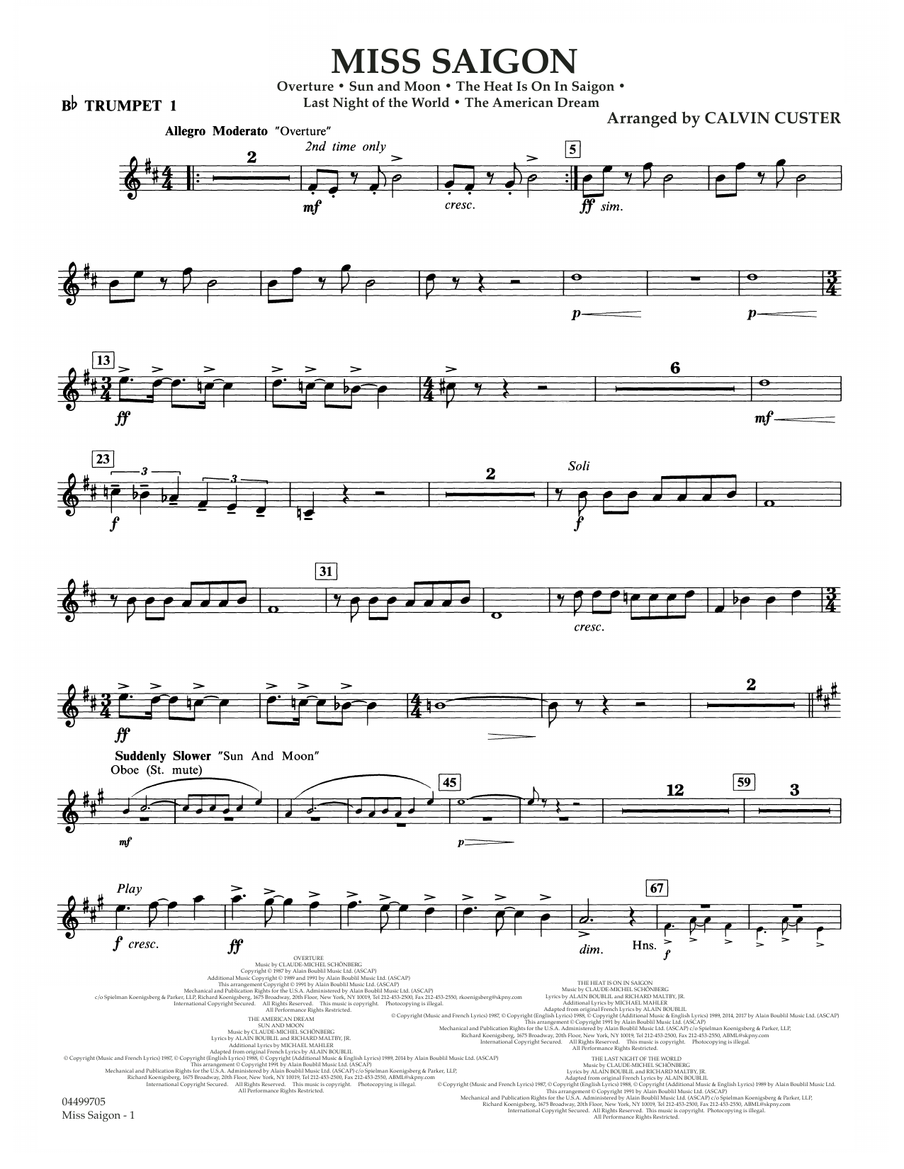 Boublil and Schonberg Miss Saigon (arr. Calvin Custer) - Bb Trumpet 1 Sheet Music Notes & Chords for Full Orchestra - Download or Print PDF