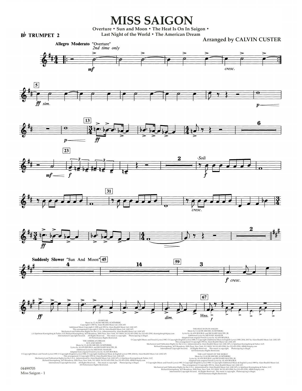 Boublil and Schonberg Miss Saigon (arr. Calvin Custer) - Bb Trumpet 2 Sheet Music Notes & Chords for Full Orchestra - Download or Print PDF