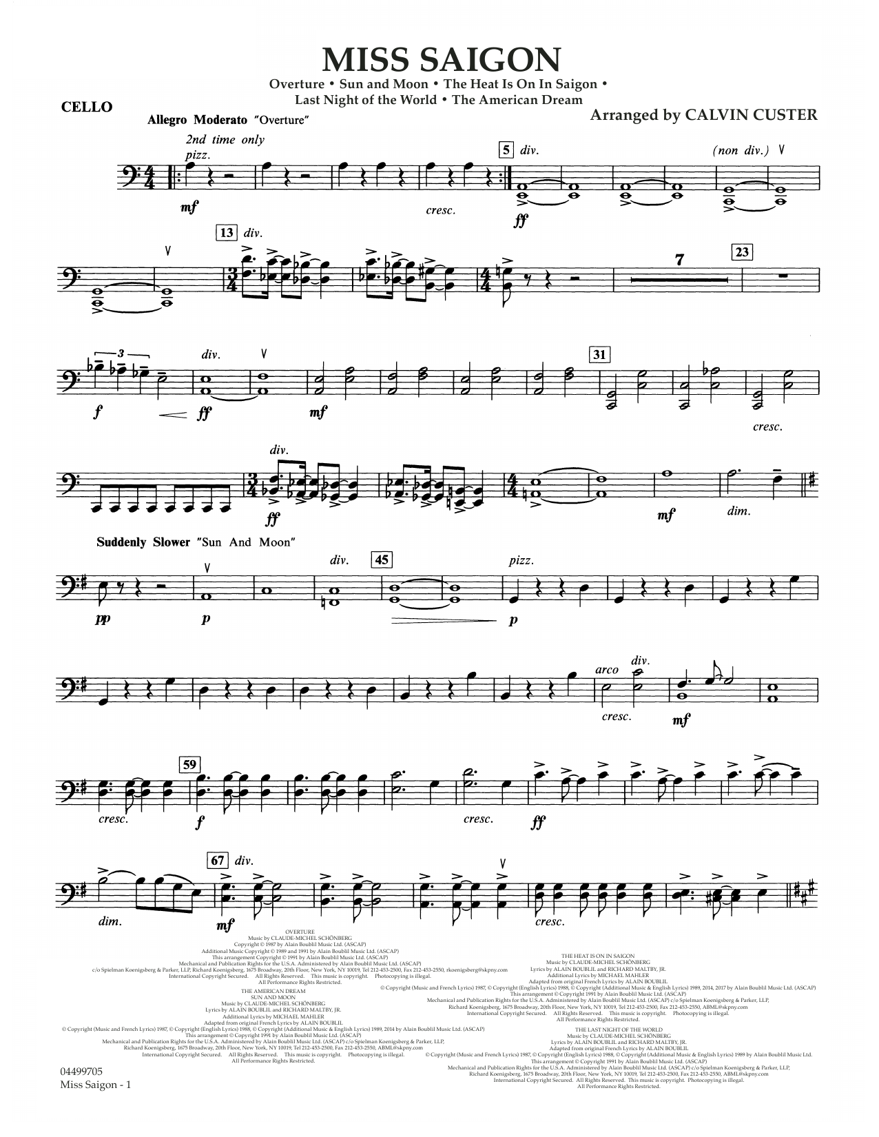 Boublil and Schonberg Miss Saigon (arr. Calvin Custer) - Cello Sheet Music Notes & Chords for Full Orchestra - Download or Print PDF