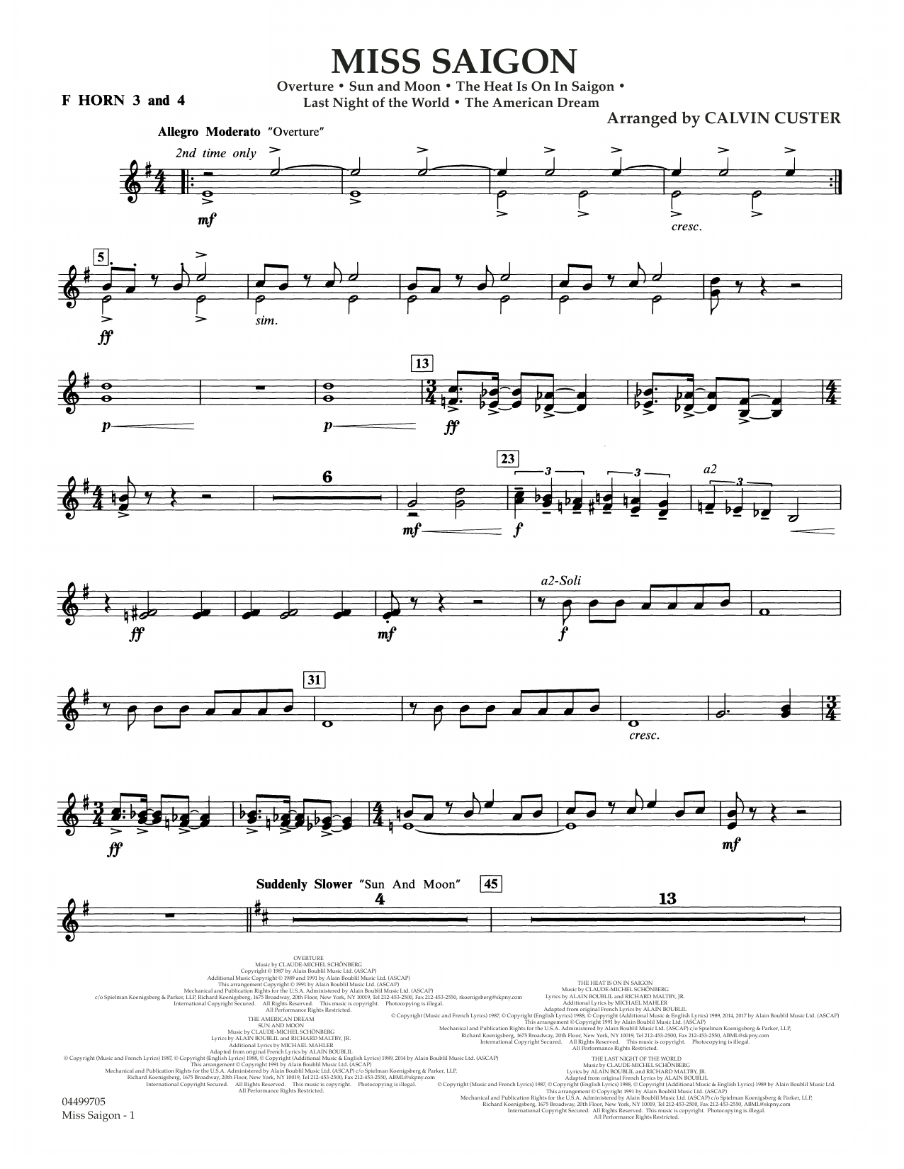 Boublil and Schonberg Miss Saigon (arr. Calvin Custer) - F Horn 3 & 4 Sheet Music Notes & Chords for Full Orchestra - Download or Print PDF