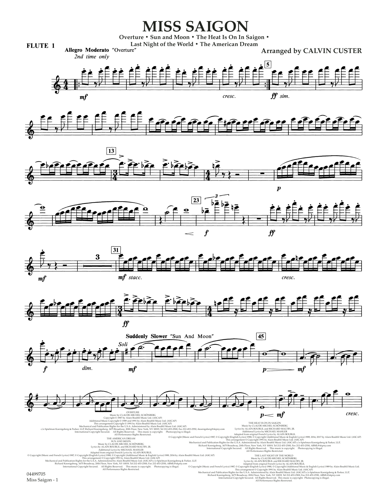 Boublil and Schonberg Miss Saigon (arr. Calvin Custer) - Flute 1 Sheet Music Notes & Chords for Full Orchestra - Download or Print PDF