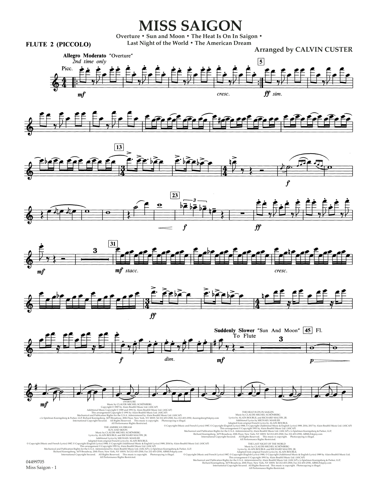 Boublil and Schonberg Miss Saigon (arr. Calvin Custer) - Flute 2 (Piccolo) Sheet Music Notes & Chords for Full Orchestra - Download or Print PDF