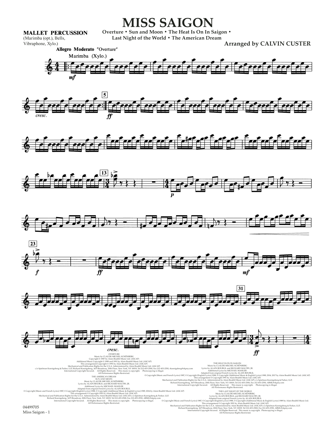 Boublil and Schonberg Miss Saigon (arr. Calvin Custer) - Mallet Percussion Sheet Music Notes & Chords for Full Orchestra - Download or Print PDF