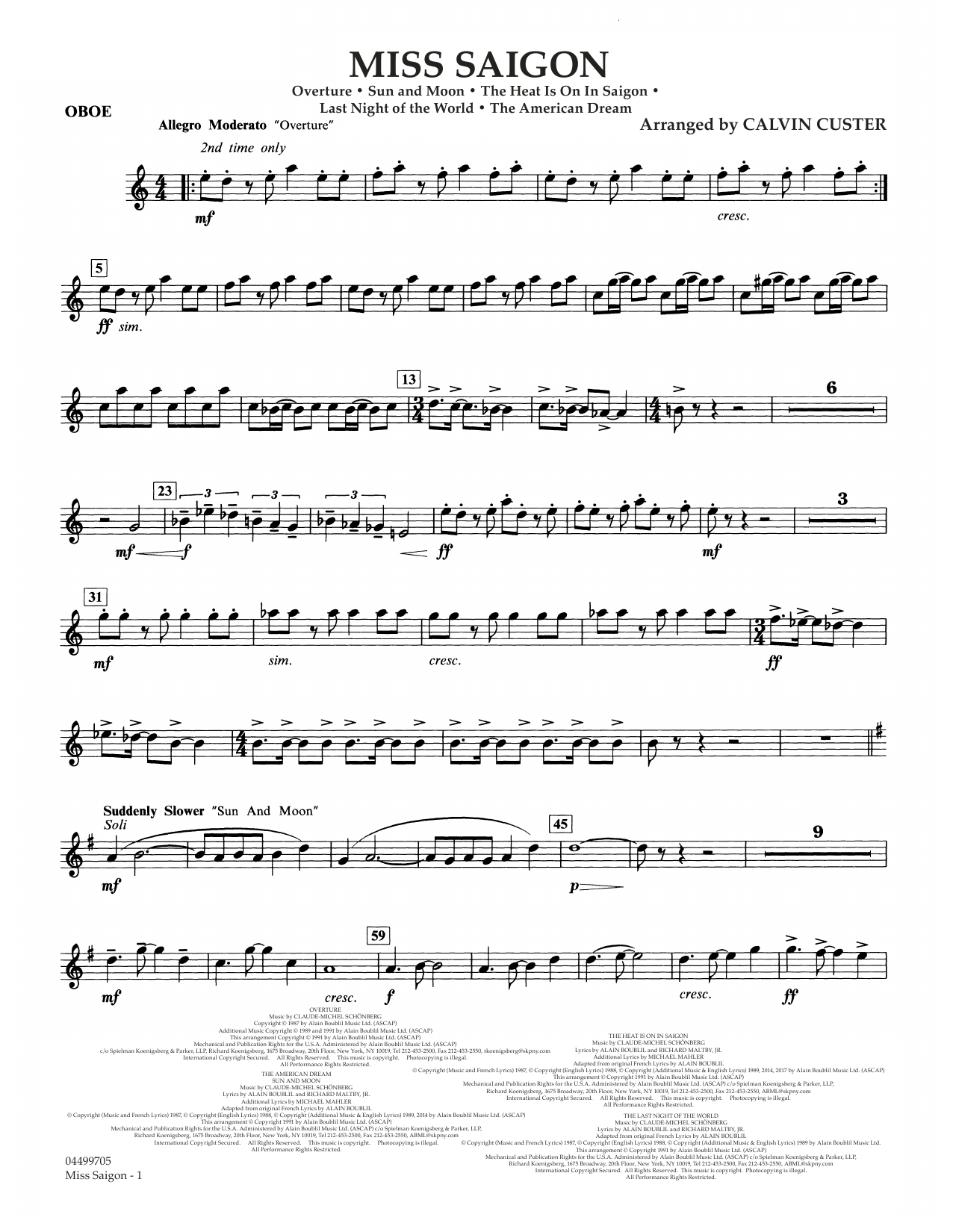 Boublil and Schonberg Miss Saigon (arr. Calvin Custer) - Oboe Sheet Music Notes & Chords for Full Orchestra - Download or Print PDF