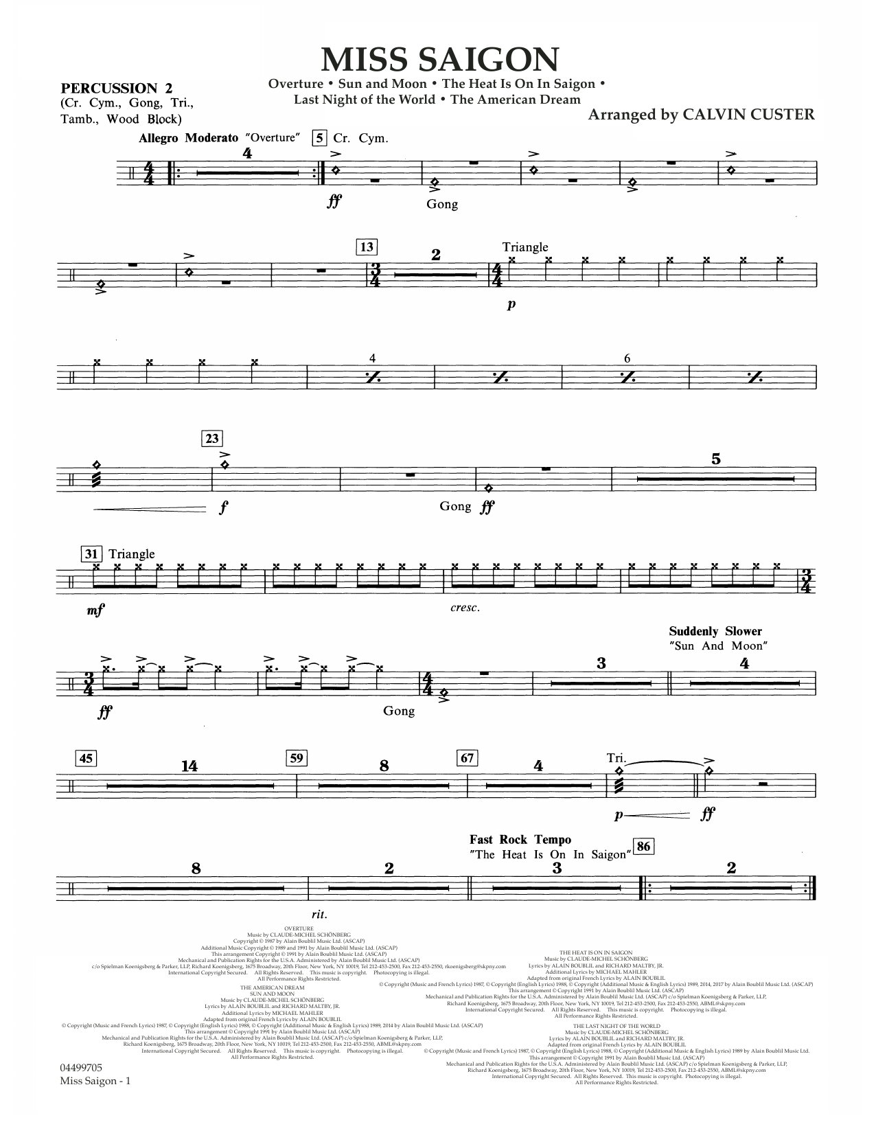 Boublil and Schonberg Miss Saigon (arr. Calvin Custer) - Percussion 2 Sheet Music Notes & Chords for Full Orchestra - Download or Print PDF