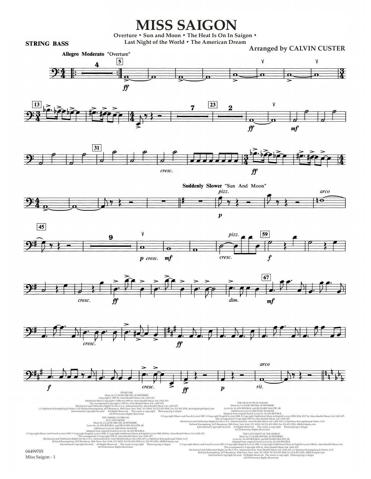 Boublil and Schonberg Miss Saigon (arr. Calvin Custer) - String Bass Sheet Music Notes & Chords for Full Orchestra - Download or Print PDF