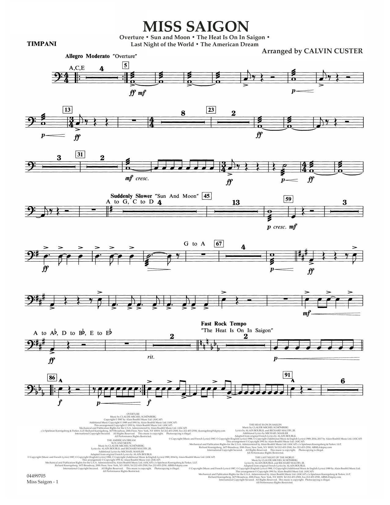 Boublil and Schonberg Miss Saigon (arr. Calvin Custer) - Timpani Sheet Music Notes & Chords for Full Orchestra - Download or Print PDF