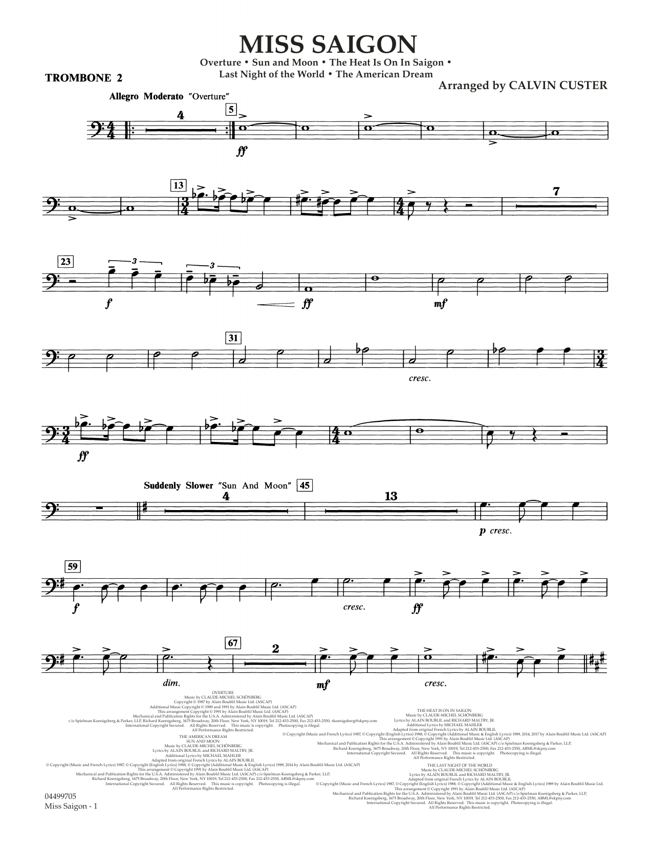 Boublil and Schonberg Miss Saigon (arr. Calvin Custer) - Trombone 2 Sheet Music Notes & Chords for Full Orchestra - Download or Print PDF