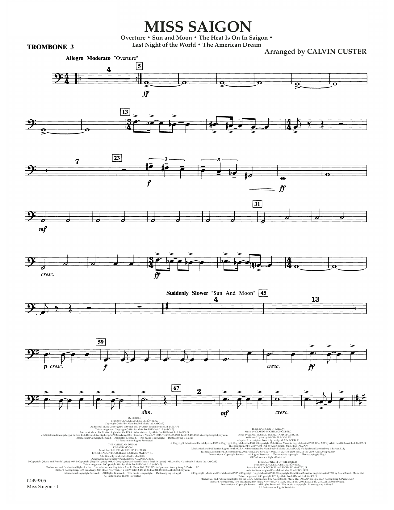 Boublil and Schonberg Miss Saigon (arr. Calvin Custer) - Trombone 3 Sheet Music Notes & Chords for Full Orchestra - Download or Print PDF