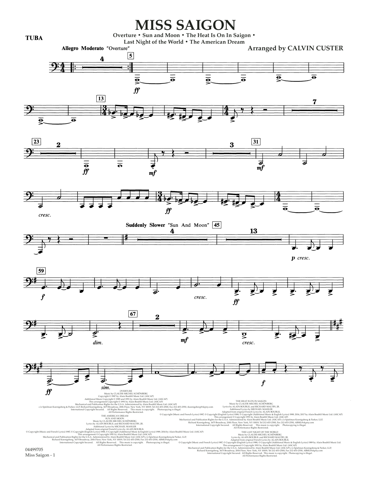 Boublil and Schonberg Miss Saigon (arr. Calvin Custer) - Tuba Sheet Music Notes & Chords for Full Orchestra - Download or Print PDF