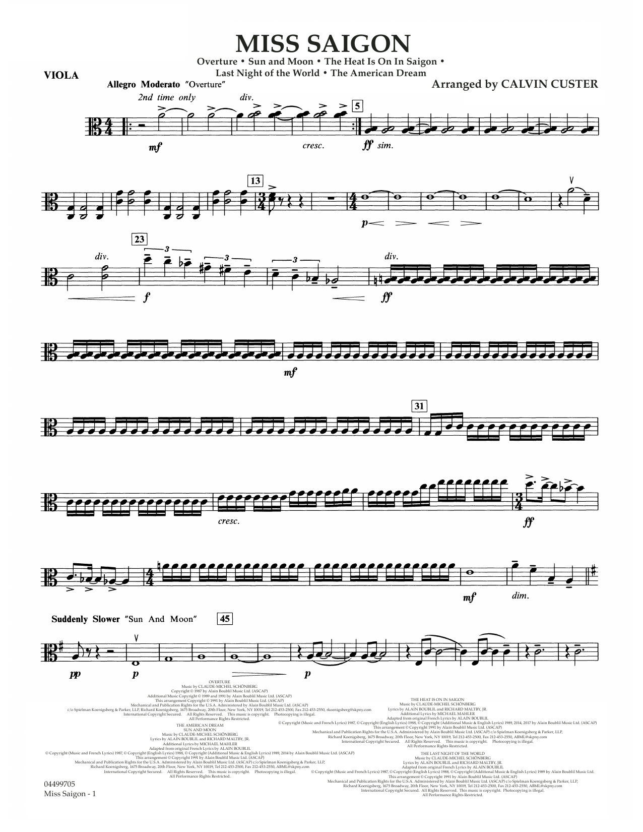 Boublil and Schonberg Miss Saigon (arr. Calvin Custer) - Viola Sheet Music Notes & Chords for Full Orchestra - Download or Print PDF