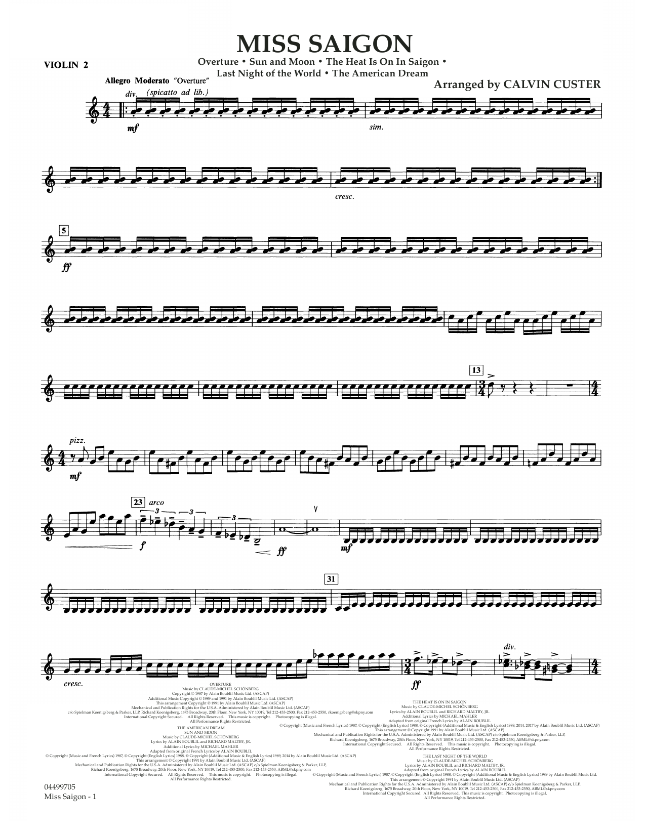 Boublil and Schonberg Miss Saigon (arr. Calvin Custer) - Violin 2 Sheet Music Notes & Chords for Full Orchestra - Download or Print PDF