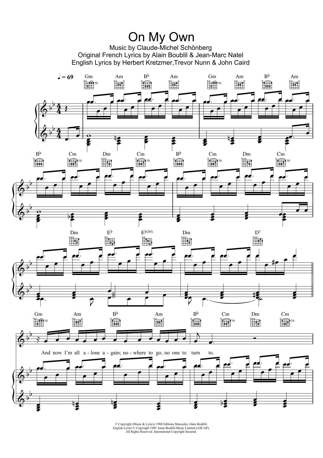 Boublil and Schonberg On My Own (from Les Miserables) Sheet Music Notes & Chords for Clarinet and Piano - Download or Print PDF