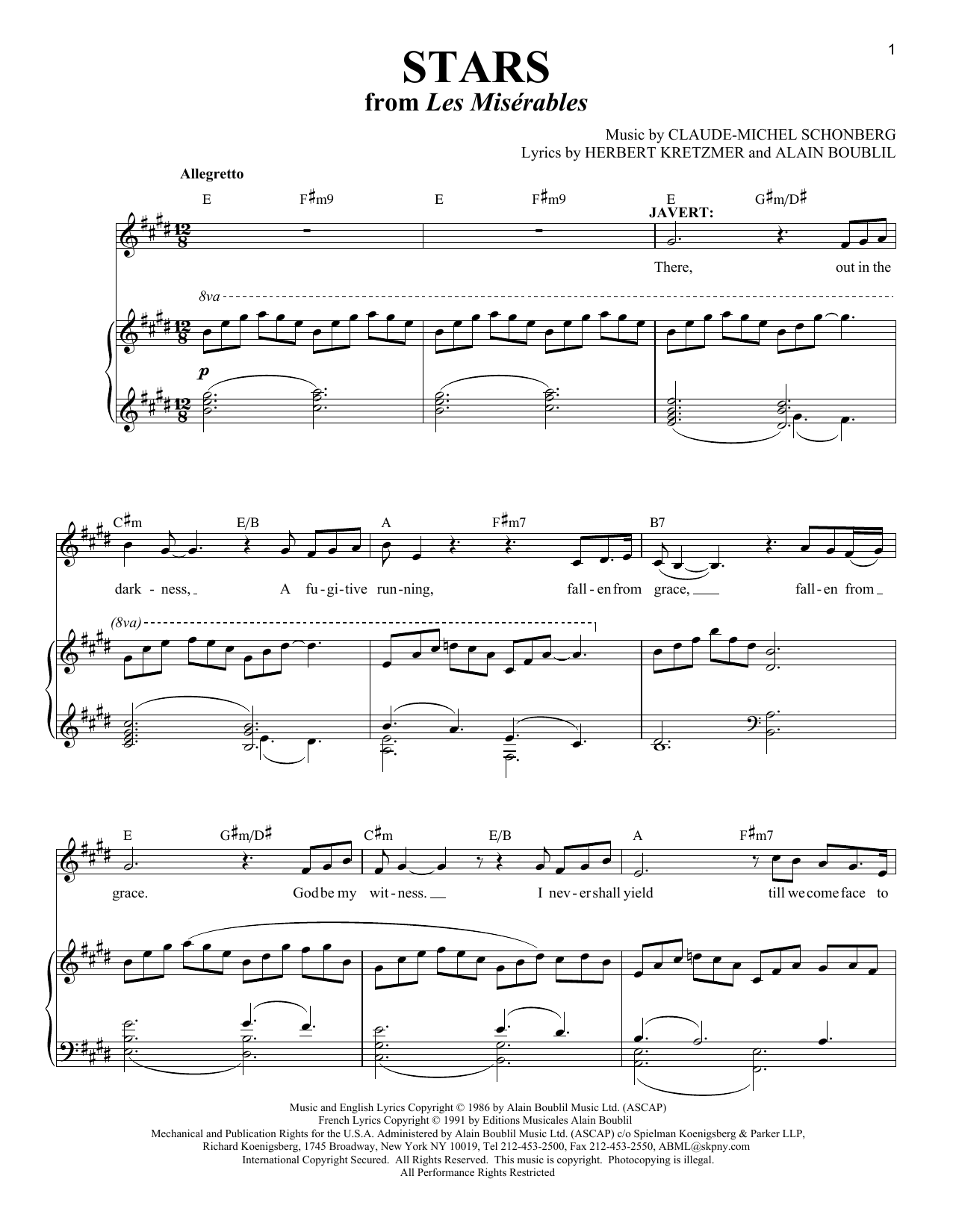 Boublil and Schonberg Stars (from Les Miserables) Sheet Music Notes & Chords for Violin and Piano - Download or Print PDF