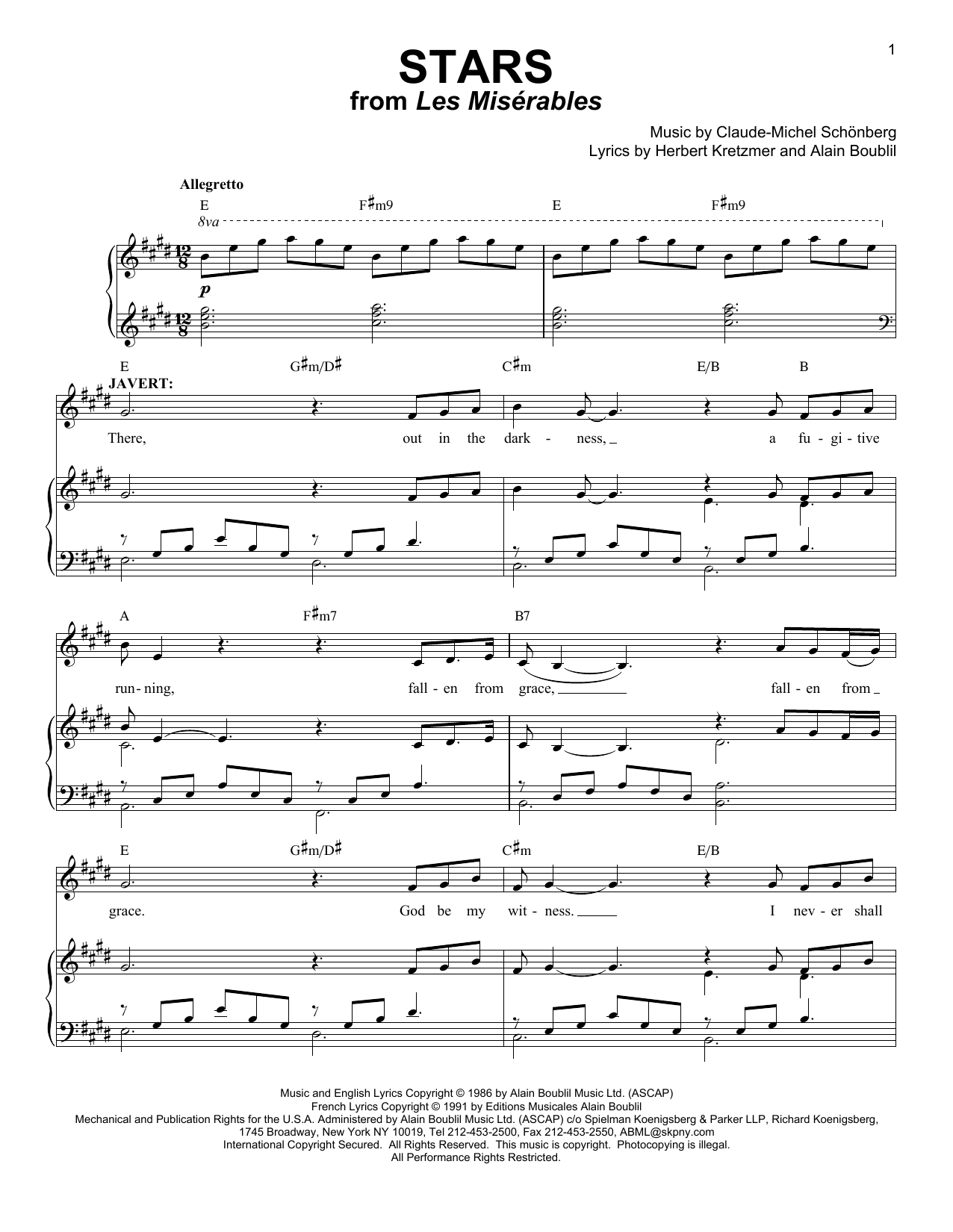 Boublil and Schonberg Stars Sheet Music Notes & Chords for Piano, Vocal & Guitar (Right-Hand Melody) - Download or Print PDF