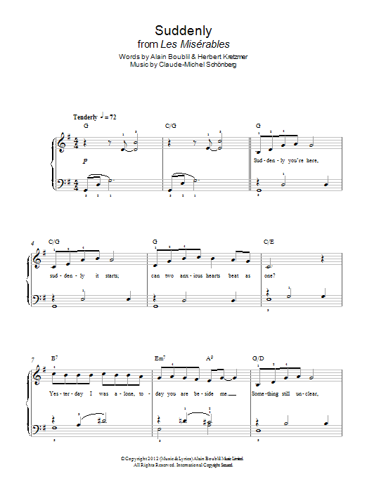 Boublil and Schonberg Suddenly (from Les Miserables The Movie) Sheet Music Notes & Chords for Easy Piano - Download or Print PDF