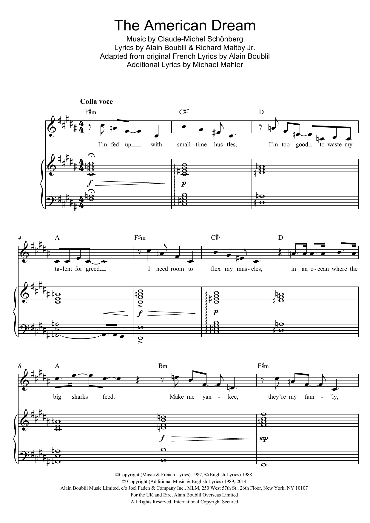 Boublil and Schonberg The American Dream (from Miss Saigon) Sheet Music Notes & Chords for Piano & Vocal - Download or Print PDF