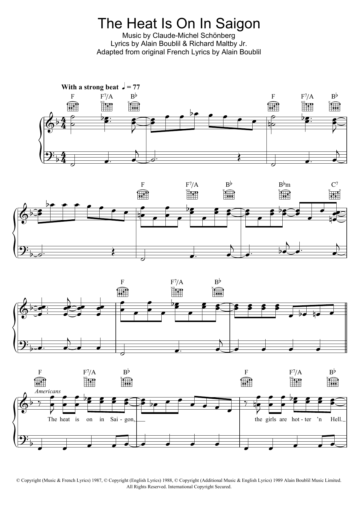 Boublil and Schonberg The Heat Is On In Saigon Sheet Music Notes & Chords for Piano, Vocal & Guitar (Right-Hand Melody) - Download or Print PDF