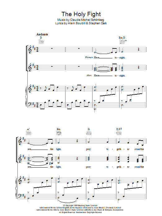 Boublil and Schonberg The Holy Fight (from Martin Guerre) Sheet Music Notes & Chords for Piano, Vocal & Guitar - Download or Print PDF