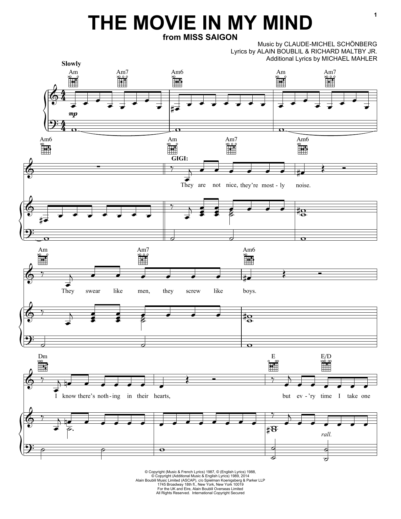 Boublil and Schonberg The Movie In My Mind (from Miss Saigon) Sheet Music Notes & Chords for Piano & Vocal - Download or Print PDF