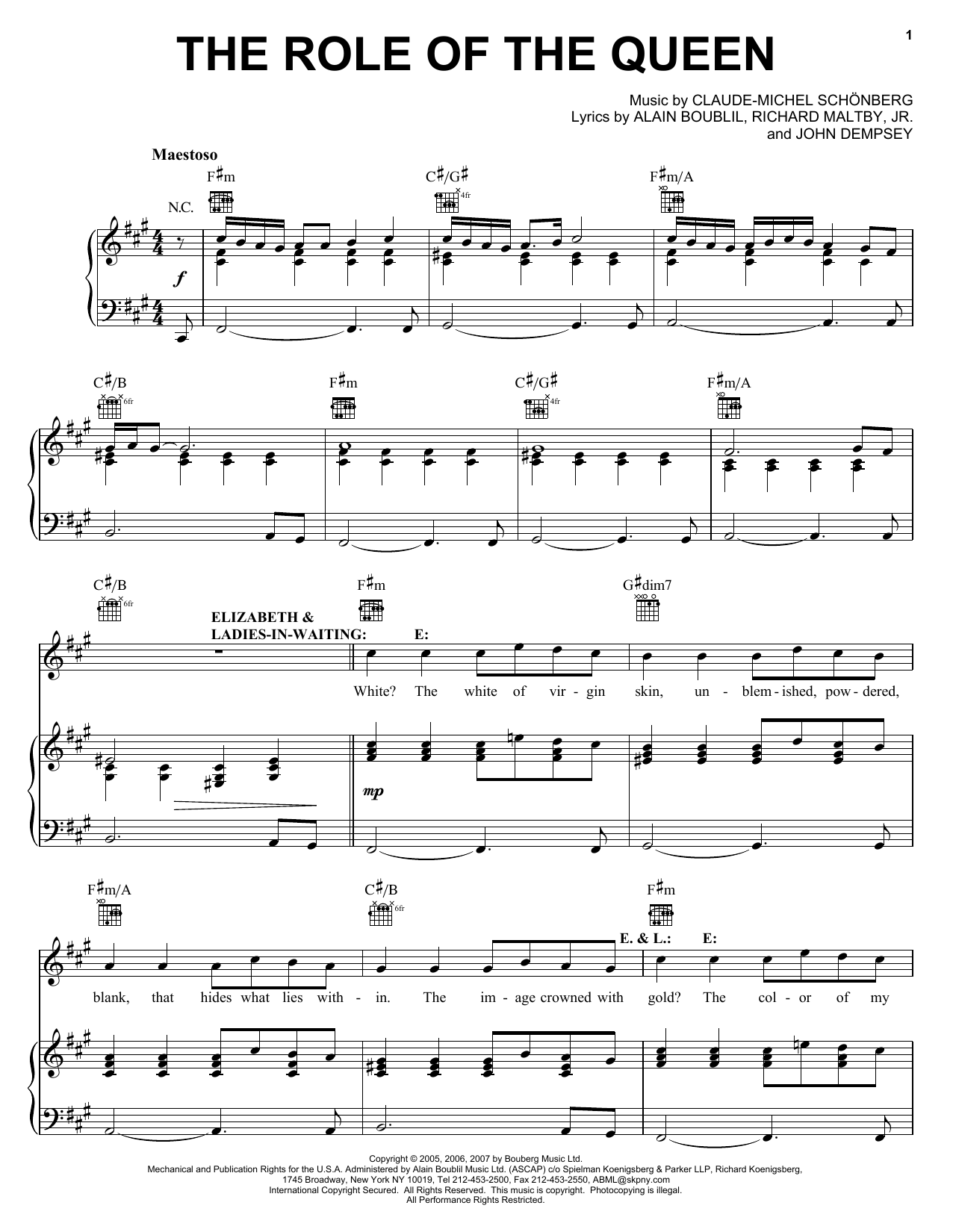 Boublil and Schonberg The Role Of The Queen (from The Pirate Queen) Sheet Music Notes & Chords for Piano, Vocal & Guitar (Right-Hand Melody) - Download or Print PDF