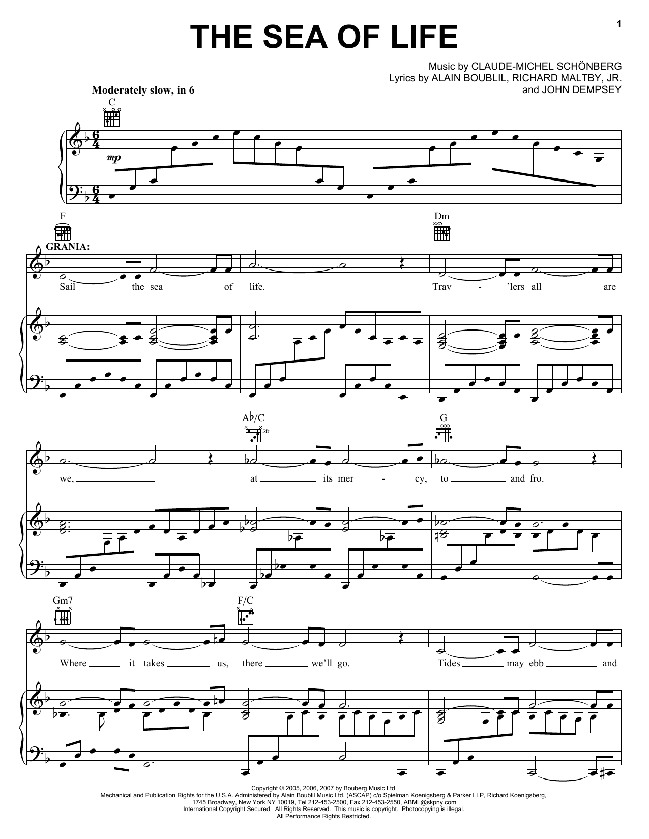 Boublil and Schonberg The Sea Of Life (from The Pirate Queen) Sheet Music Notes & Chords for Piano, Vocal & Guitar (Right-Hand Melody) - Download or Print PDF