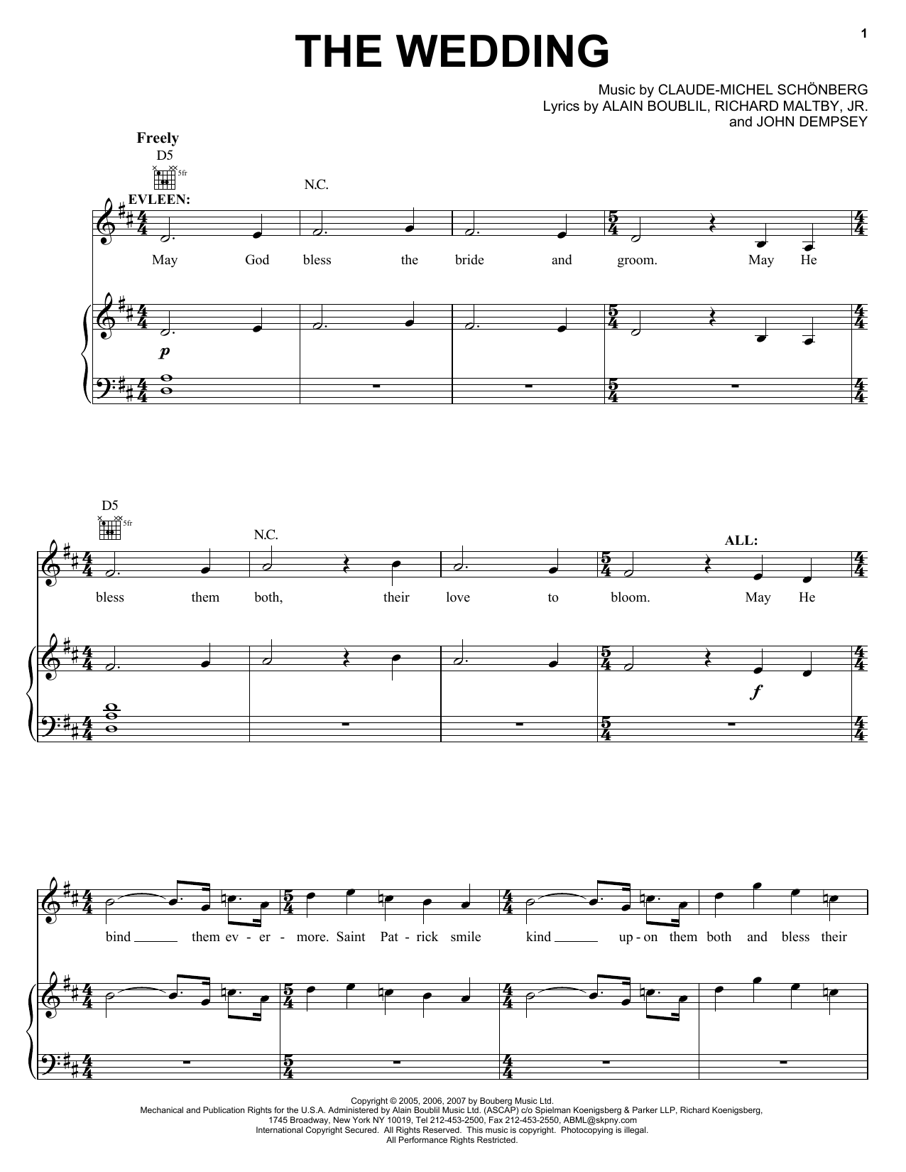 Boublil and Schonberg The Wedding (from The Pirate Queen) Sheet Music Notes & Chords for Piano, Vocal & Guitar (Right-Hand Melody) - Download or Print PDF