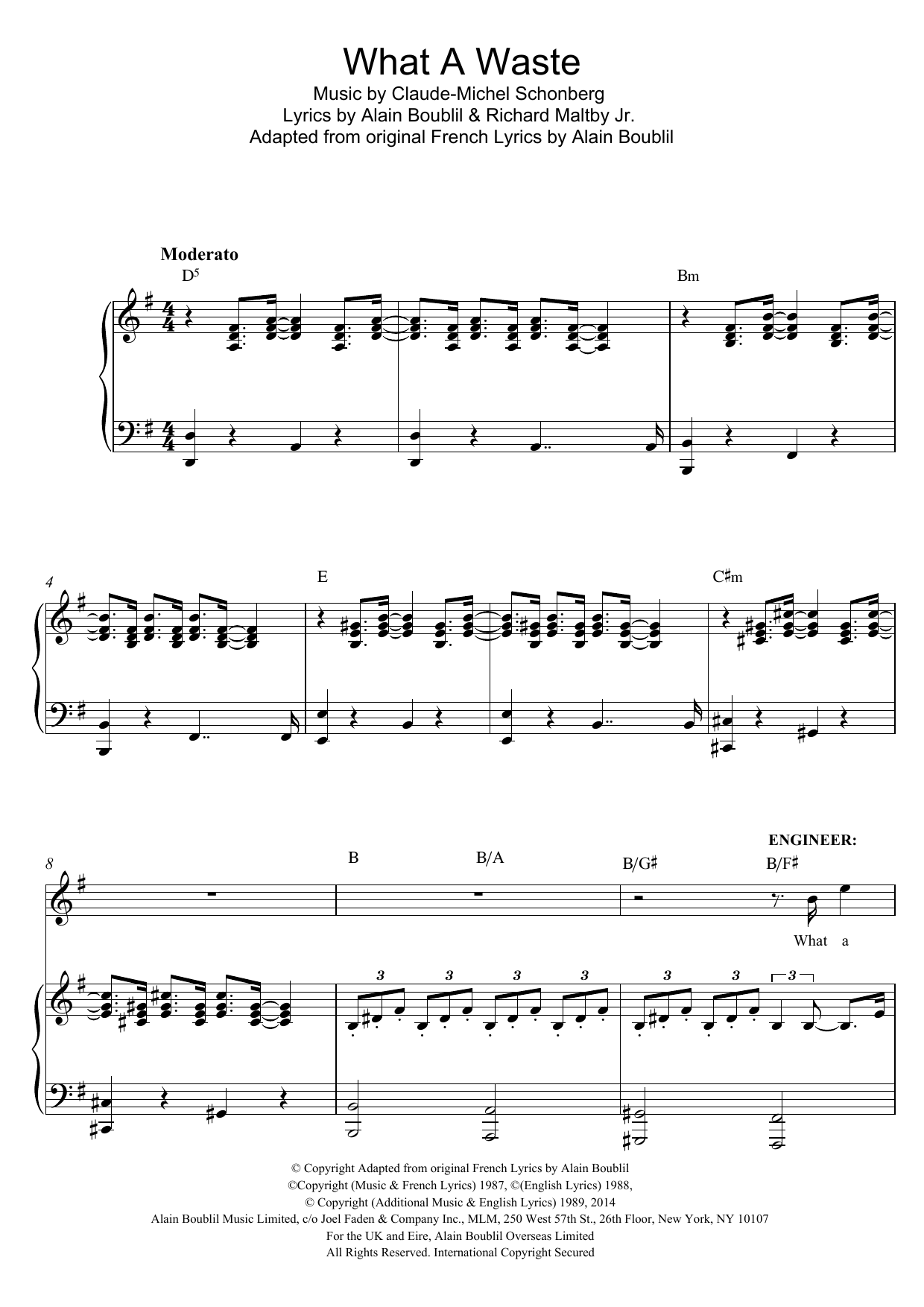 Boublil and Schonberg What A Waste (from Miss Saigon) Sheet Music Notes & Chords for Piano & Vocal - Download or Print PDF