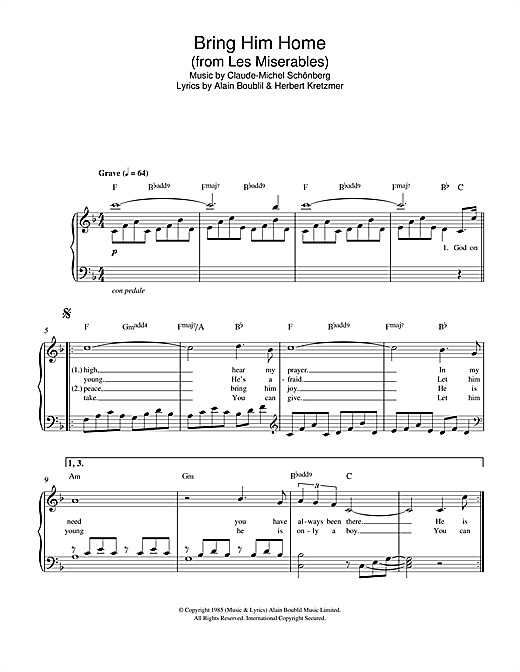 Boublil And Schonberg Bring Him Home From Les Miserables Sheet Music Download Pdf Score 114688