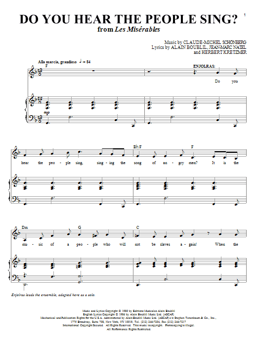 Boublil and Schonberg "Do You Hear The People Sing?" Sheet Music | Download PDF 70160