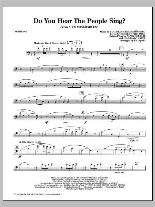 Boublil And Schonberg Do You Hear The People Sing From Les Miserables Arr Ed Lojeski Trombone Sheet Music Download Pdf Score