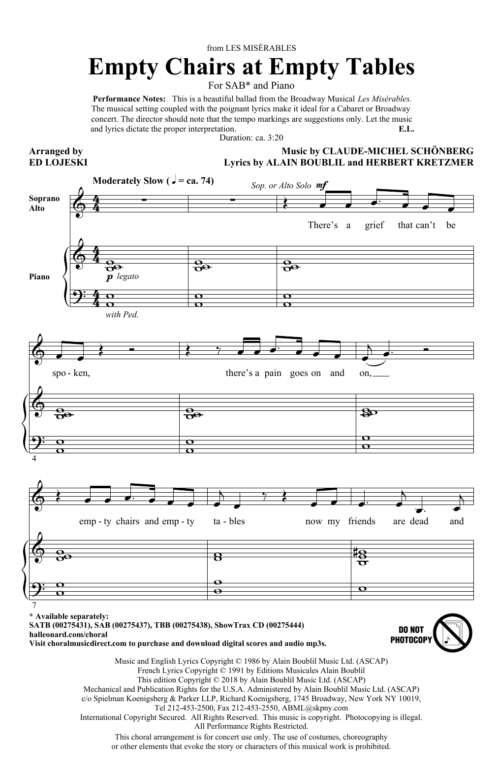 Empty Chairs At Empty Tables (from Les Miserables) (arr. Ed Lojeski) sheet music
