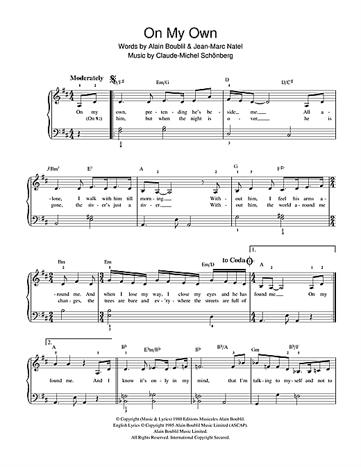 On My Own (from Les Miserables) sheet music