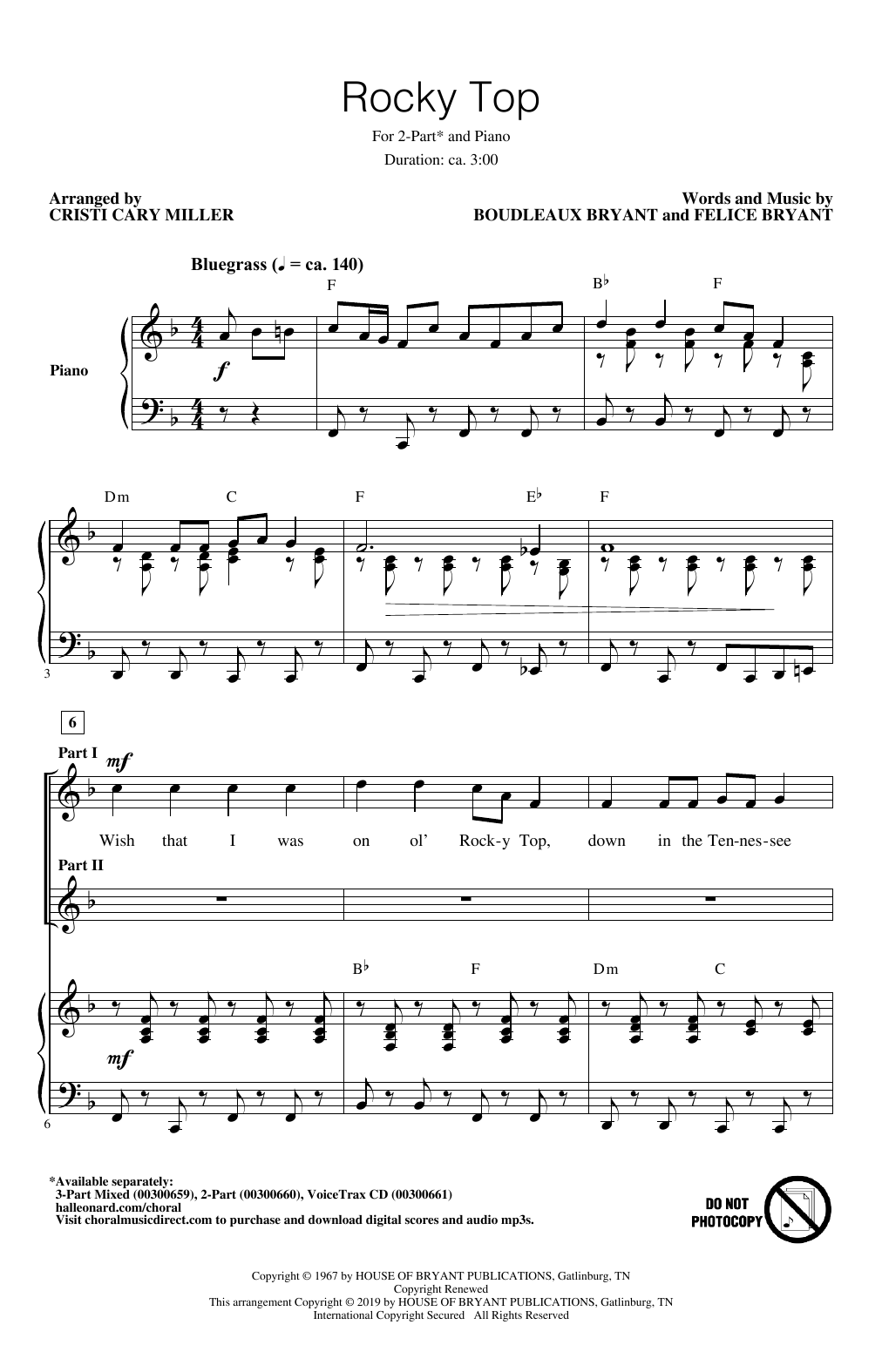 Boudleaux Bryant and Felice Bryant Rocky Top (arr. Cristi Cary Miller) Sheet Music Notes & Chords for 2-Part Choir - Download or Print PDF