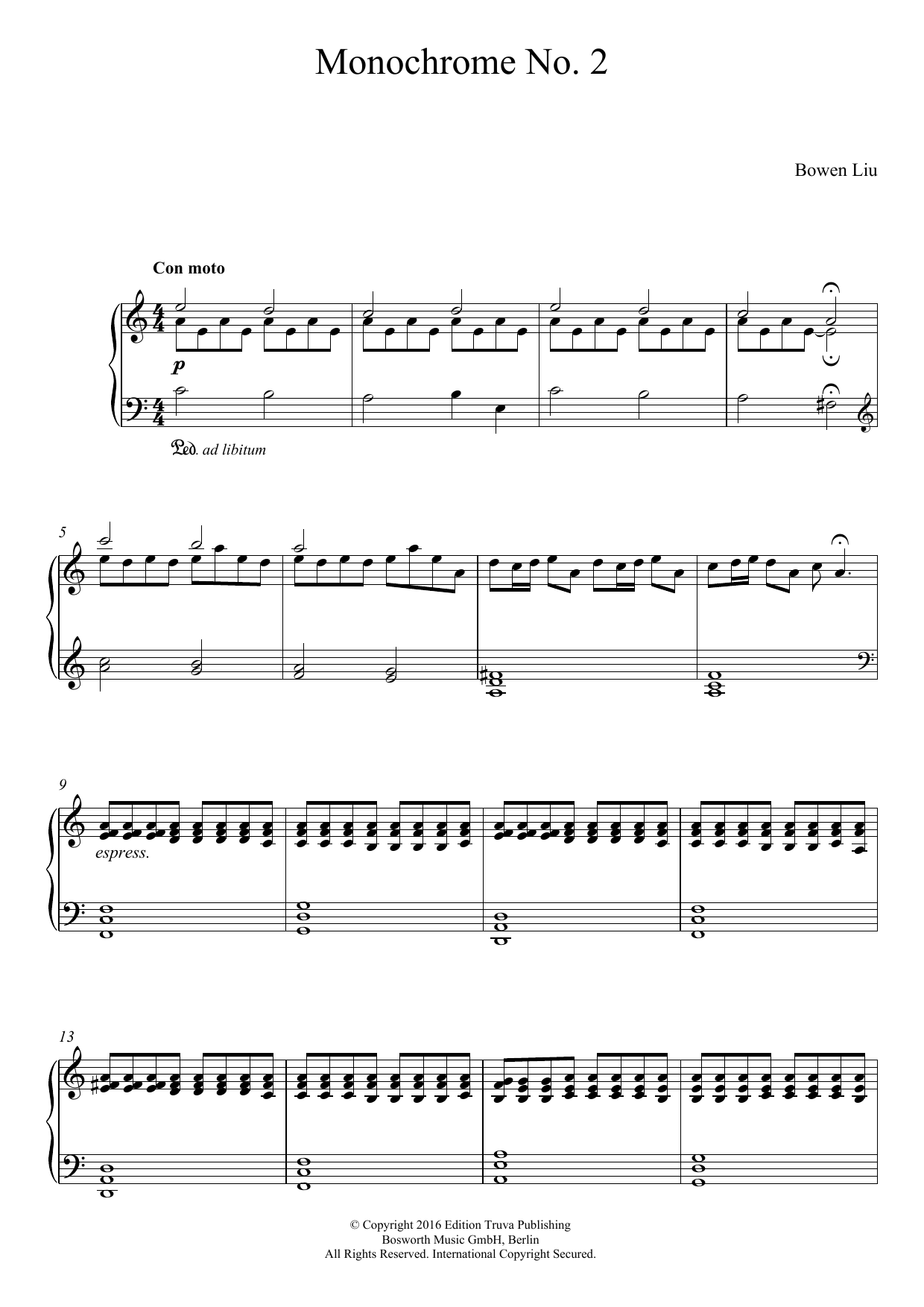 Bowen Liu Monochrome No. 2 Sheet Music Notes & Chords for Piano - Download or Print PDF