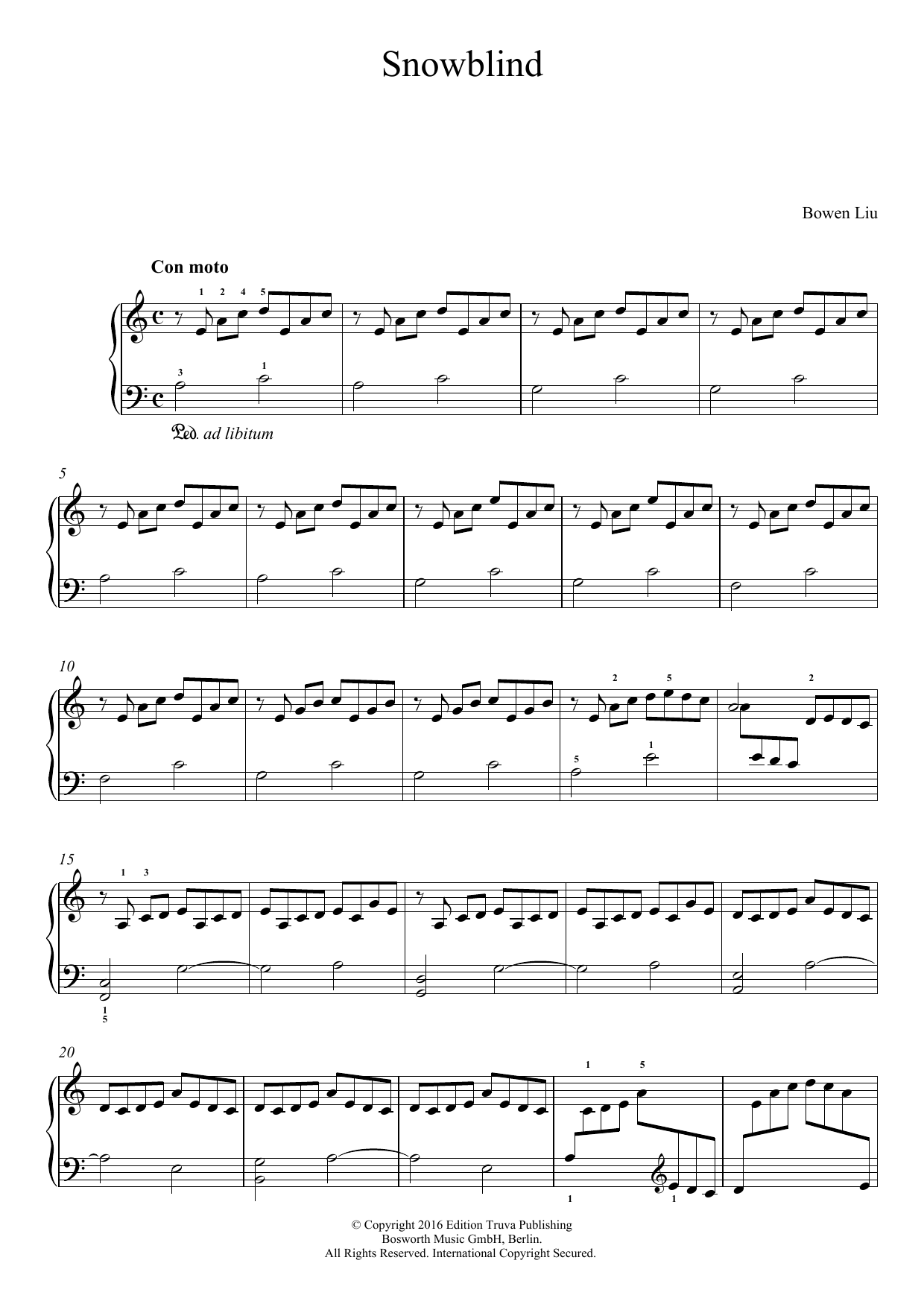 Bowen Liu Snowblind Sheet Music Notes & Chords for Piano - Download or Print PDF