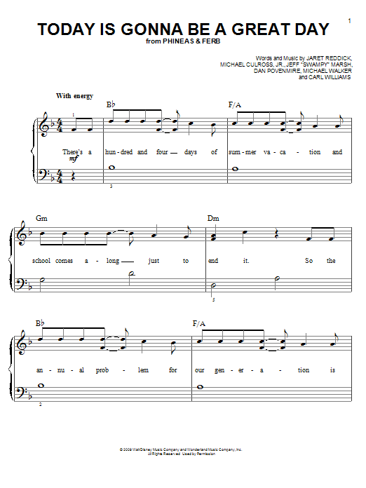 Danny Jacob Today Is Gonna Be A Great Day Sheet Music Notes & Chords for Easy Piano - Download or Print PDF Danny Jacob Today Is Gonna Be A Great Day Sheet Music Notes & Chords for Easy Piano - Download or Print PDF
